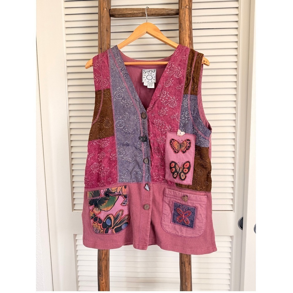 Y2K Surya Rose Patchwork and top, Button Up, Accent Pocket, Unique‎ Design, L